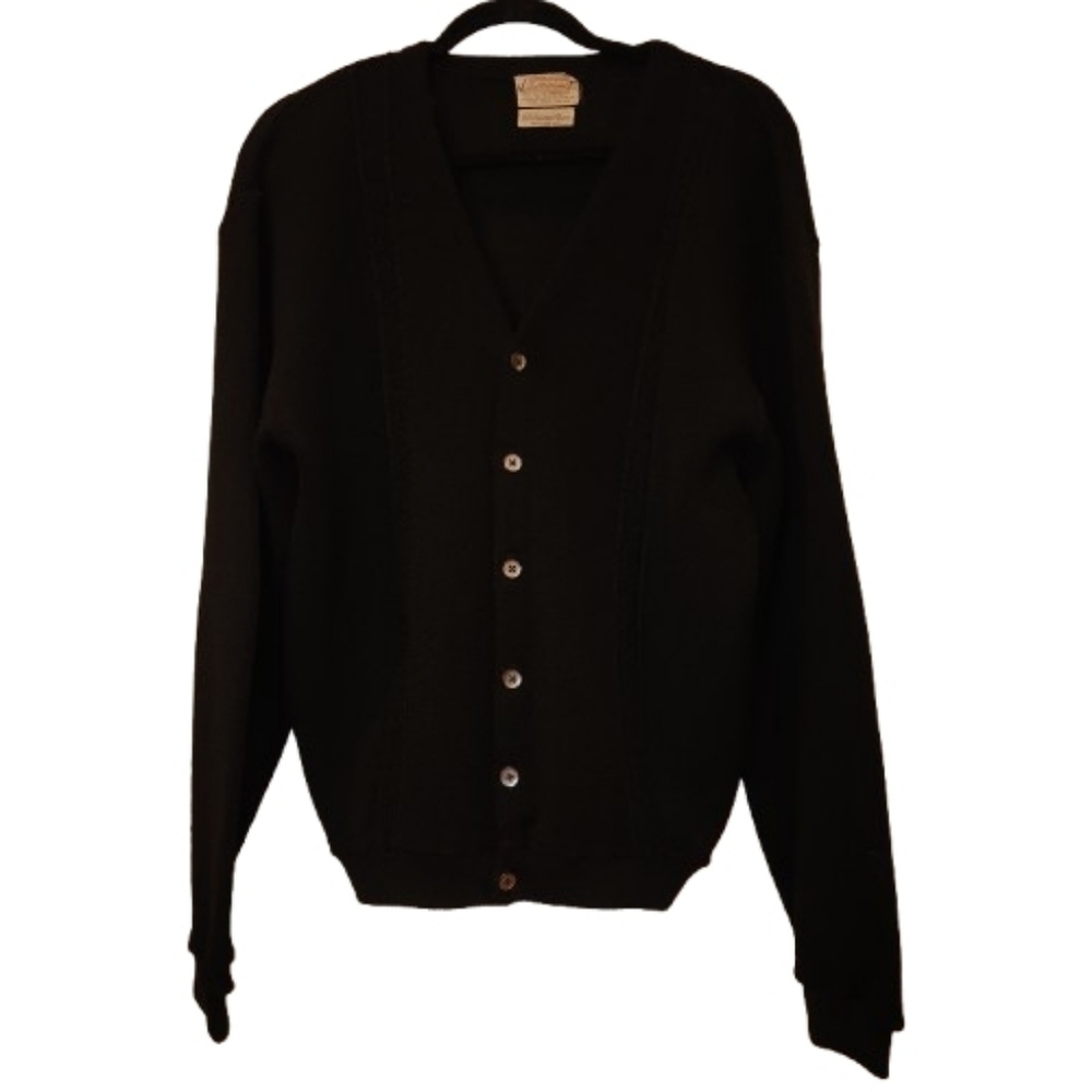 Vintage Ted Williams Sears 100% Alpaca Black Cardigan Sweater Men's Size L 42-44